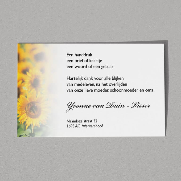 Dankvbetuiging Zonnebloemen