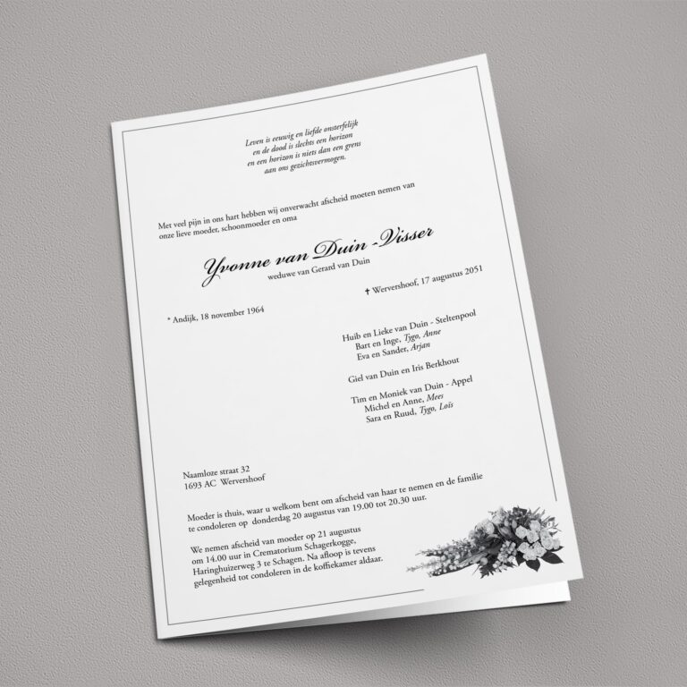 Rouwbrief Rouwboeket