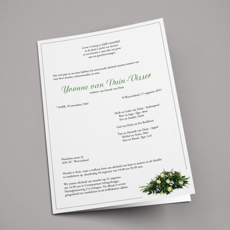 Rouwbrief Rouwboeket wit