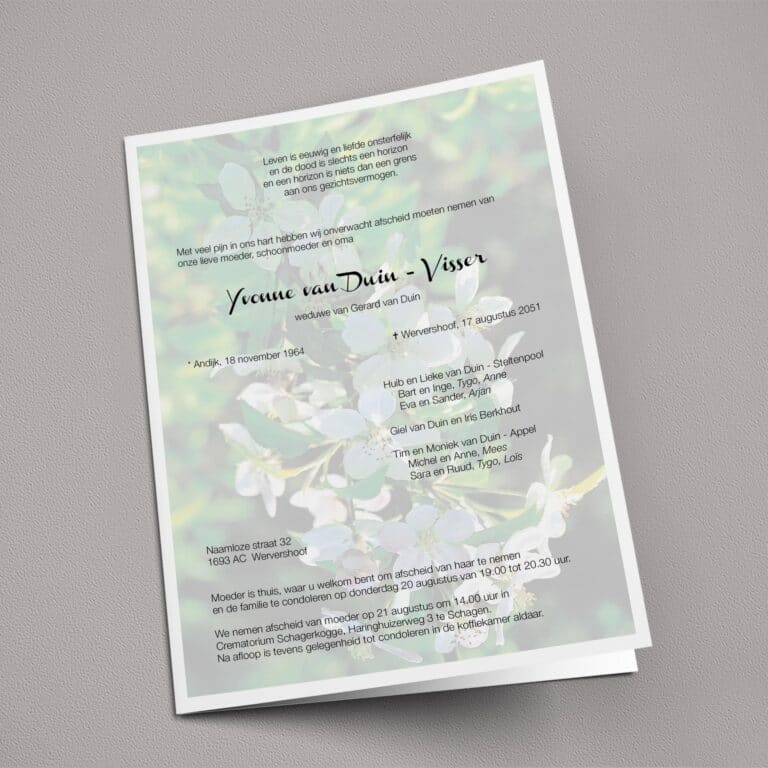 Rouwbrief Witte Bloemen