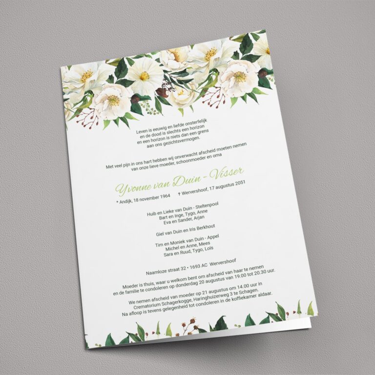 Rouwbrief Bloemen